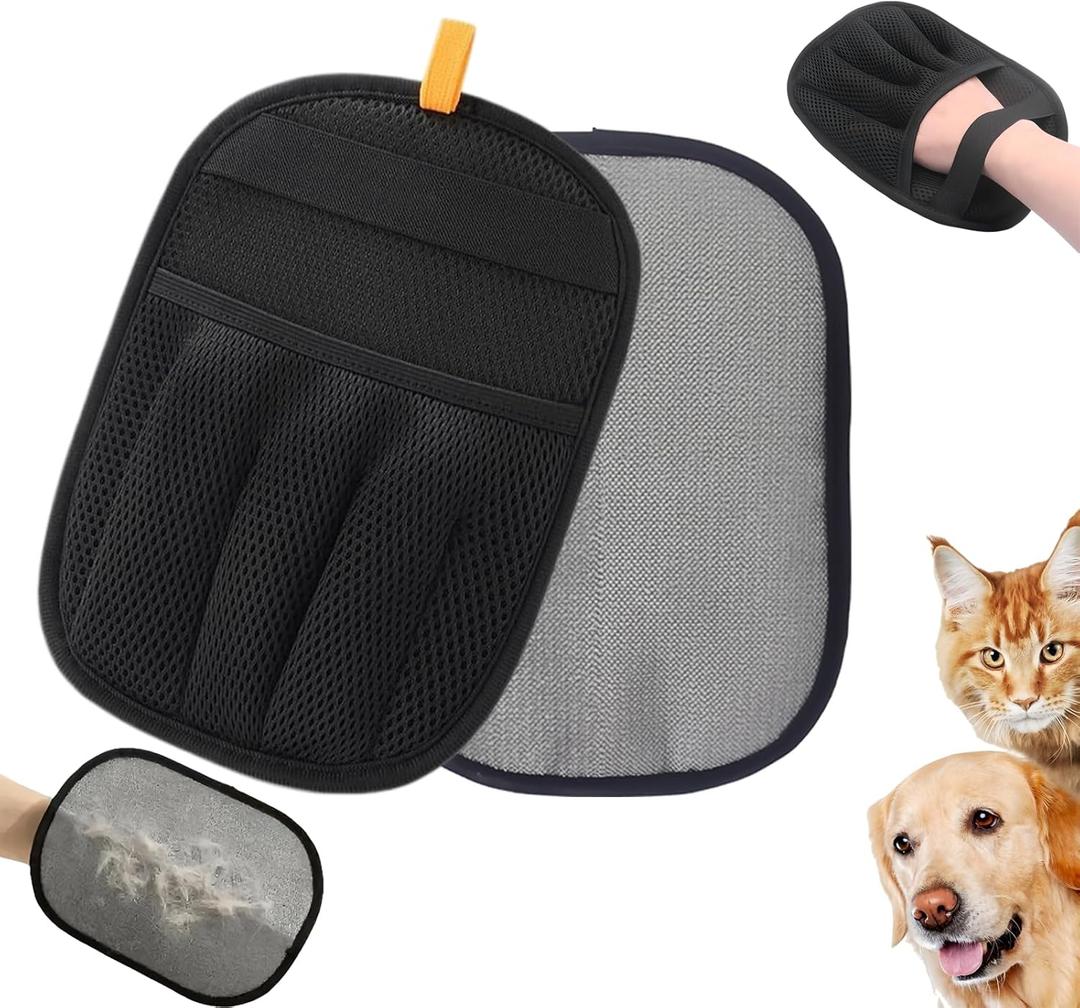 Double-Sided Pet Hair Removal Gloves - Reusable Static Removal Grooming Gloves for Dogs & Cats, Efficient Fur Removal Tool for Furniture, Carpet, Car Seats, Sofa, Bedding & Clothes (1 Pack)