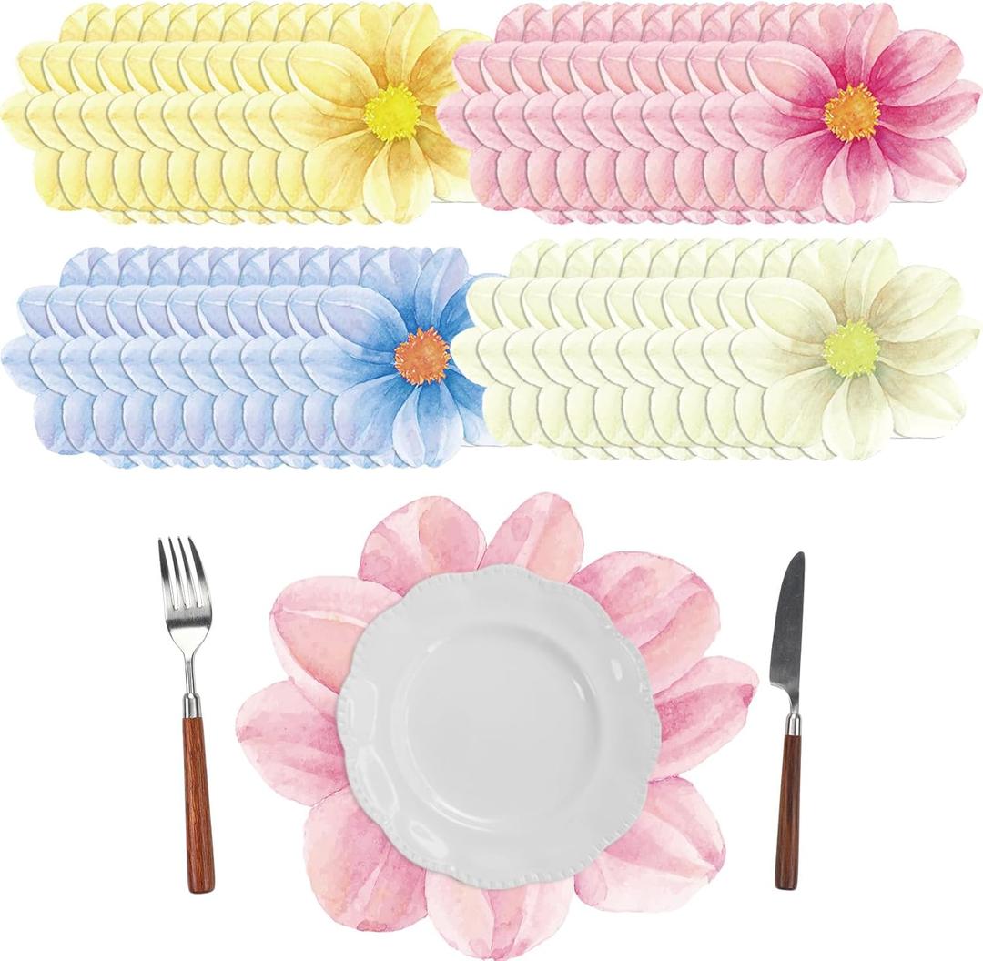 48 Pcs Flower Shaped Disposable Paper Place Mats 13 x 13 inches Floral Table Place mats Decorative for Dining Table Setting Birthday Party Supplies Wedding Bridal Shower Spring Summer Decor
