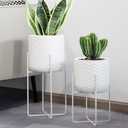 TRIROCKS Set of 2 Planters with Stand Indoor Outdoor Metal Plant Stand 18 &12" Tall Modern Planters Flower Pots for Living Room Corner Kitchen Office Garden Balcony Patio Decor(White)