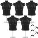 Geetery 5 Pack Male Mannequin Torso Dress Form Mannequin Body T Shirt Display with Stand and Hanging Hook Hollow Back for Counter, Craft Shows, Photos or Design, S-m Size