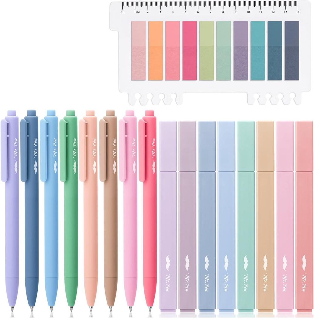 Mr. Pen- Aesthetic Highlighters and Gel Pens, 16 Pack, 200 Sheets Transparent Sticky Tabs, Fine Point 0.7mm, Assorted Colors Bible Highlighters and Pens No Bleed for Bullet Journaling, Summarizing (Vibrant)