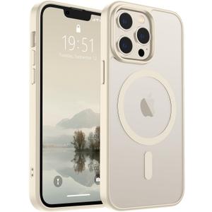 SUPFINE Magnetic for iPhone 13 Pro Max Case (Compatible with MagSafe) (Military Grade Drop Protection) Translucent Matte with Anti-Fingerprint Phone Case,Antique White