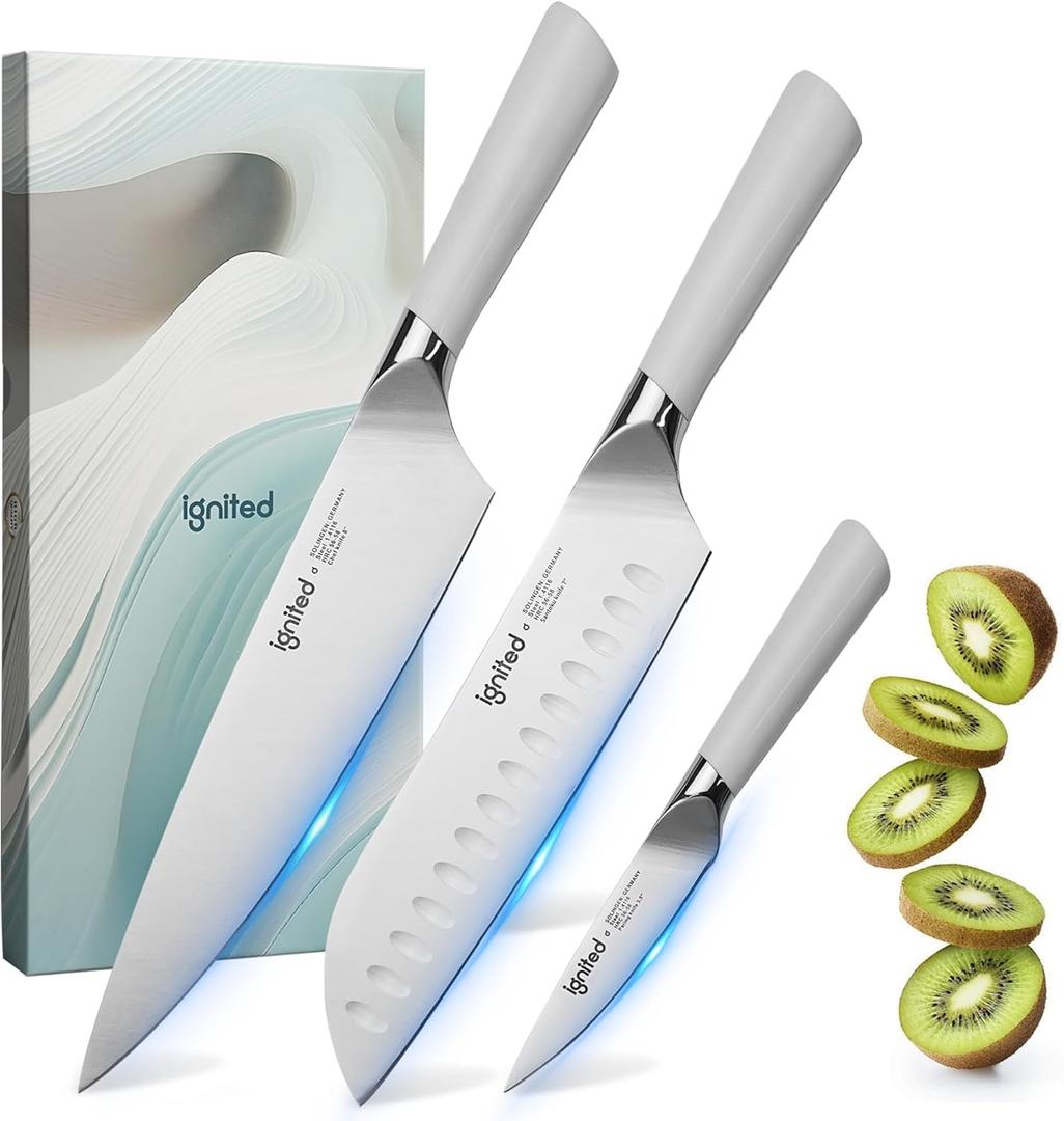 Kitchen Knife Set, 3-Piece Knives Set for Kitchen with Chef Knife, Santoku & Paring Knife, German 1.4116 Stainless Steel Knife Set, Lightweight Design, Gift-Ready Chef Knife Set