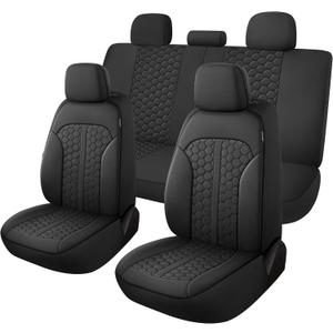 YGL Luxury PU Leather Car Seat Covers Full Set, Anti-Stain Interior Protector.Waterproof Auto Seat Covers for Cars,Trucks,Van,SUV,Pickup,Airbag Compatible (Black)