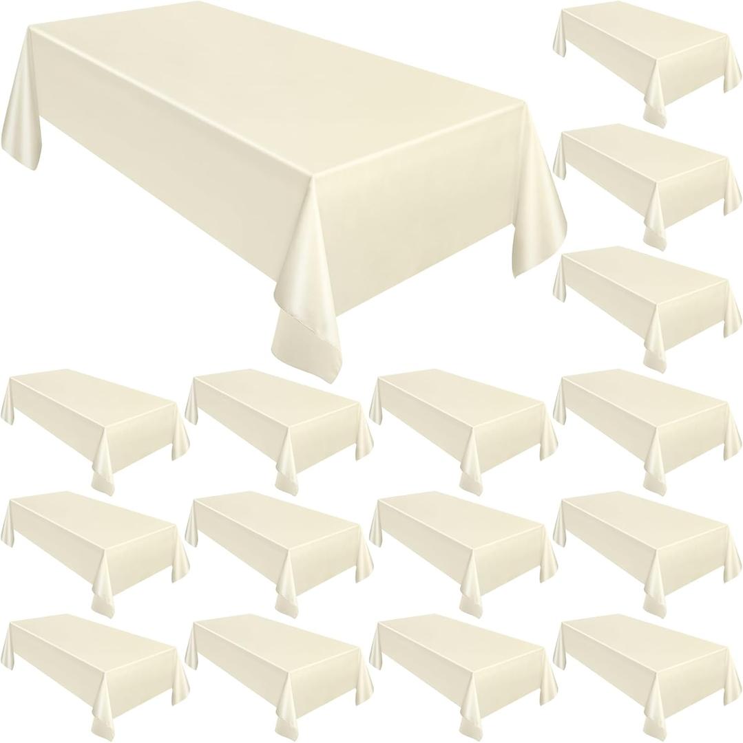 Moukeren 18 Pack Rectangle Tablecloths 58 x 102 Inch Table Cloth Reusable Washable Polyester Table Clothes Bulk for 6 ft Tables for Wedding, Party, Restaurant (Ivory White)