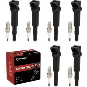 UF592 Ignition Coil Pack and Iridium-Platinum Spark Plugs Set of 6 Compatible with BMW 128i 325xi 328i 330i 525xi 528i 530i X3 X5 Z4 3.0L 2006 2007 2008 2009 2010 2011 2012,Replace# 12137594937