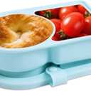 Silicone Reusable Snack Lunch Containers Storage with Lid, Double Compartment Snackle Salad Dressing Sauce Box Containers Pack Small Food Fruit Box for Travel Office Picnic School (Blue)