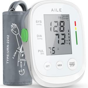 AILE Blood Pressure Monitor, Blood Pressure Machine Upper Arm Large Cuff(8.7"-16.5"), High Automatic Blood Pressure Monitors Cuff for Home Use, Manual Arm Bp Monitor, 2 * 99 Memory (White)