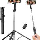 Fuloview 67‘’ Selfie Stick Travel Tripod, Extendable Tripod for iPhone with Wireless Remote Control and Phone Holder, iPhone Stand for Photograph, Compatible with All Cell Phones, Black