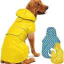 Kimee Dog Raincoat Reversible, Single Side Slicker Poncho Adjustable Waterproof Dog Rain Jacket with Leash Hole/Reflective Stripe Hooded Snowproof Windproof Clothes for Small to 3X-Large Dogs, L