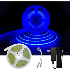 HAMRVL COB LED Strip Lights Blue, 16.4ft DC12V Dimmable LED Lights with 1600 LEDs,Touch Dimmer,12V Adapter,Bright Dotless Adhesive Indoor COB LED Strip Lights for Cabinet Home DIY Lighting Projects
