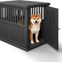 Bifanuo Dog House 30-Inch Dog Crate Furniture, Heavy Duty Dog Crate for Small Dog, Lockable Indoor Outdoor Dog Kennel & End Table, Decorative Plastic Pet Cage (Black)