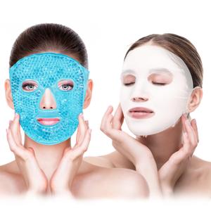 Ice Face Mask and Silicone Cover Set, Cooling Face Mask for Pain Relief, Migraine & Wisdom Tooth Surgery Reusable, Hot and Cold Ice Mask for Women Puffiness Swelling Beauty Spa (Blue)