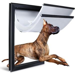 XL Dog Door for Exterior Doors, Heavy Duty Aluminum Doggy Door, Insulated Dual Flap for Extreme Weather, Lockable Doggie Door for Large & Extra Large Dogs up to 220 lbs