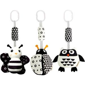 KAKIBLIN Baby Hanging Toy,3 Pack Black and White Baby Toys for 3 6 9 12 Months, High Contrast Hanging Toys, Plush Soft Stroller Rattles Toy for Boys and Girls(21CM, Lady bug, Bee & Owl)
