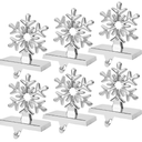 yofit 6 Pcs Christmas Snowflake Stocking Holder, Metal Christmas Stocking Hanger, 3D Sliver Stocking Hooks NonSlip for Fireplace Mantel Window Christmas Home Xmas Party Decor