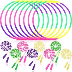 HyDren 16 PCS Detachable Hoop and Jump Rope Set Include 8 Soft Beaded Skipping Rope and 8 Adjustable Size Length Plastic Hoops for Party Game, Playing Exercise Fitness Equipment, Dog Agility Equipment