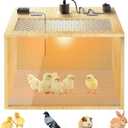 Brooder Box for Chicks, 16 Inch Wooden Chicken Brooder Box with 75W Heat Lamps, Thermometer and Tin Foil, Poultry Breeding Kit, Ideal for 3-5 Newborn Chick Duck Quail Bird Hamster, Small