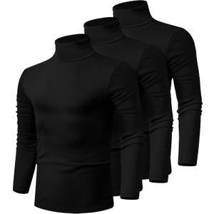 Ficerd 3 Pack Men's Turtleneck Shirts, Long Sleeve Cotton Pullover Sweaters Mock Neck Knitted T-Shirt Basic Slim Fit Tops (X-Large, Black)