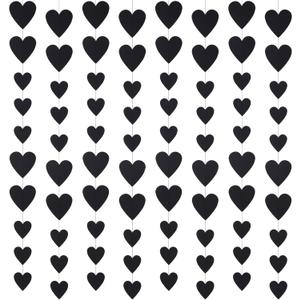 Epakh 8 Pack Valentines 2000s Party Decoration Y2k Black Heart Garland Paper Hearts Decoration Banner for Wedding Birthday Bachelorette Engagement Galentines Supplies