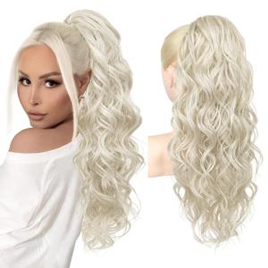 REECHO Platinum Blonde Ponytail Extension Claw Clip Ponytail Hair Extension Long Curly Clip in Pony Tails Natural Synthetic Hairpiece for Women, Platinum Blonde