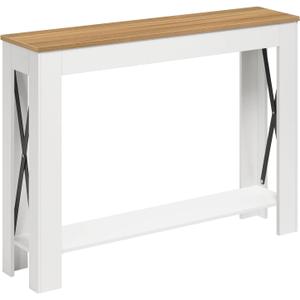YATINEY Farmhouse Console Table, 39.4'' Small Narrow Entryway Table, Wood Couch Table Behind Sofa with Storage Shelf, Slim Farmhouse Hallway Table for Hallway, Foyer, White & Light Walnut CT34WV