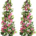 4FT Artificial Bougainvillea Topiary Tree, Iron Framework Design Bougainvillea Plant, Home&Garden Beauty Decor Foldable Design (Set of 2)