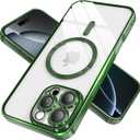 IAIYOXI Magnetic Clear Case for iPhone 17 Pro Max with Full Camera Lens Protection,Compatible with MagSafe,Plating Soft TPU Phone Case,Anti-Scratch Shockproof Slim Cover for Women Gilrs Men - Green