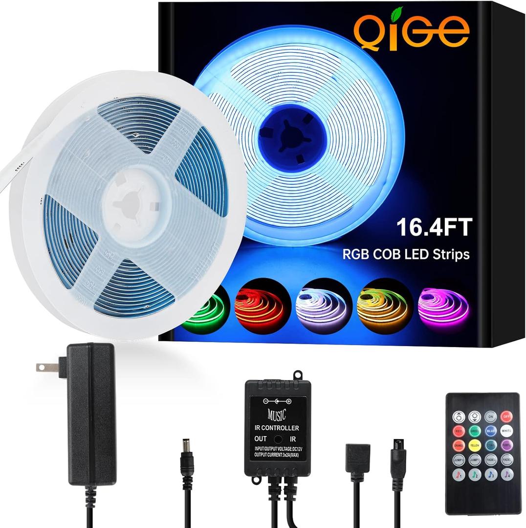 RGB COB LED Strip Lights 16.4ft,Music Sync Color Changing LED Strip Light with Remote Comtroller for Room, Bedroom,Suitable for Home Decor, Living Room, Kitchen, Home Party DIY Decoration.