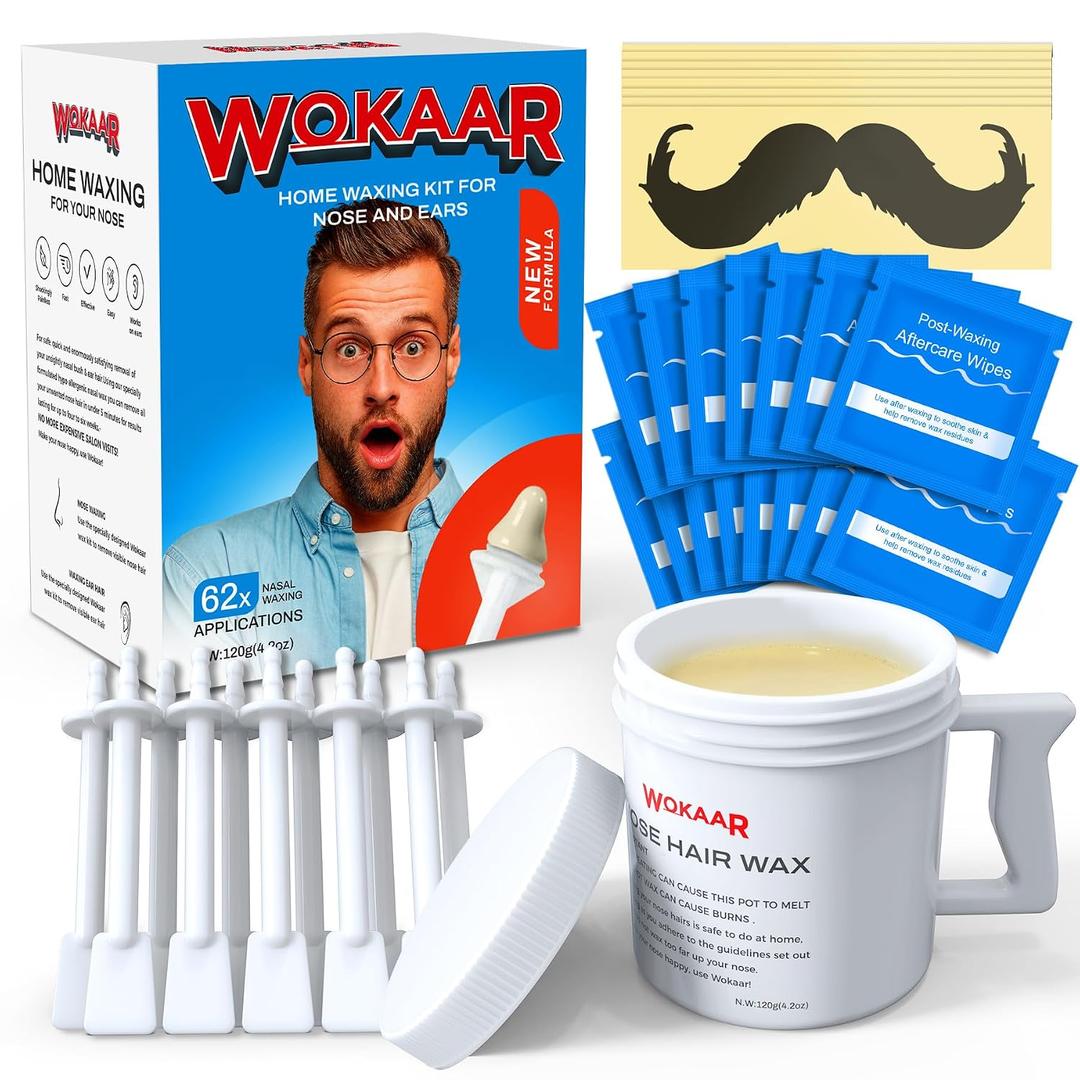 Max Value Nose Wax Kit | 120g Wax, 30 Applicators | Painless Nasal & Ear Hair Removal for Men & Women | Includes 15 Balm Wipes & 10 Mustache Guards | Lasts up to 6 Weeks