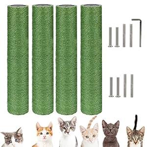 VCEPJH Cat Scratching Post Replacement for Indoor Cats 4Pcs 15.7in Cat Scratch Post Refill Pole Parts Sisal Rope Cat Furniture Protector with M8 Screws for Cat Tree Tower (Green)