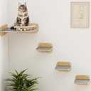 Megidok Cat Wall Furniture Corner Climbing Shelf Perches, Cat Bed Wall Mounted with 3 Wide Steps,Modern Floating Stairs for Wall Indoor Cats up to 22 Lbs for Cats - Wood Color