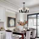 Black Chandelier, 6 Light Farmhouse Chandeliers for Dining Room Light Fixtures Over Table, Industrial Hanging Lighting with Clear Glass Shade for Living Room Kitchen Island Bathroom Entryway Bedroom