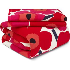 MARIMEKKO - Queen Duvet Cover Set, Cotton Bedding with Matching Shams & Botton Closure, All Season Home Decor (Unikko Red, Queen)