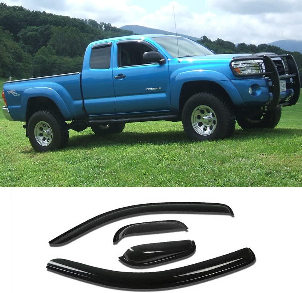 TY4P07 Original Side Window Wind Deflector,4pcs Outside Mount Tape-On Nice Sun Rain Guards Set,Window Visor fit for 2005-2015 Toyota Tacoma Extended Cab (Access Cab) Pickup