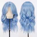 testar Blue Middle Part Bob Wavy Wigs for Women Heat Resistant Medium Length Synthetic Wigs 20 Inch for Daily Use