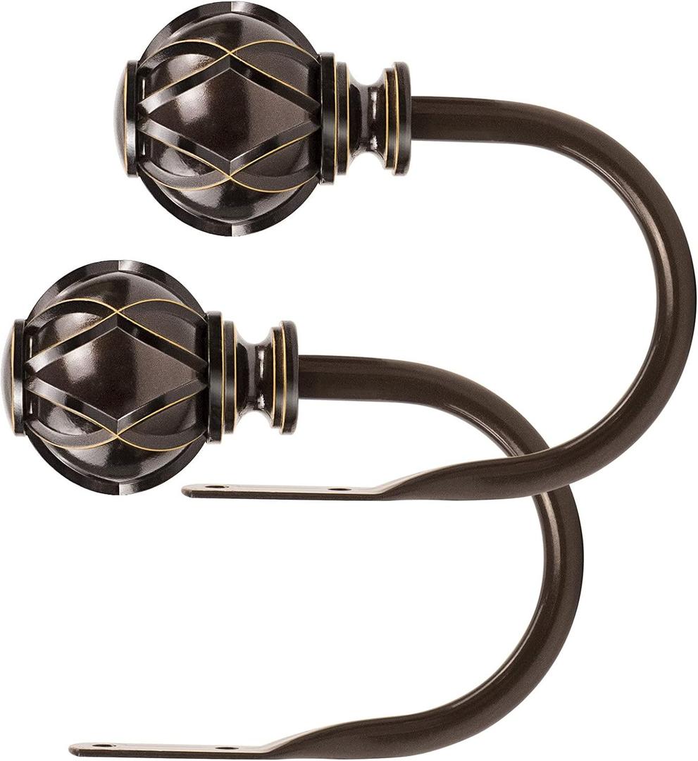 KAMANINA Decorative Curtain Drapery Holdbacks, Curtain Tiebacks Hooks with Screws Wall Mounted, Netted Texture Finials for Drapes Window Home Decoration, Bronze (1 Pair/2 Pack), Small
