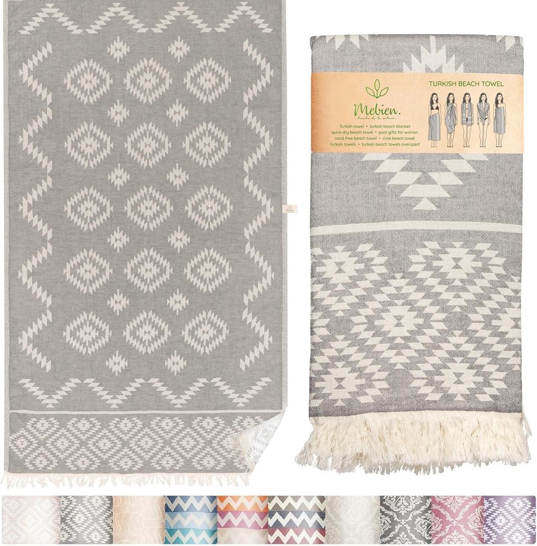 Premium Turkish Beach Towel  35"x67" Lightweight Quick Dry Towel  100% Cotton Sand-Free Turkish Towels  Vintage Dark Grey