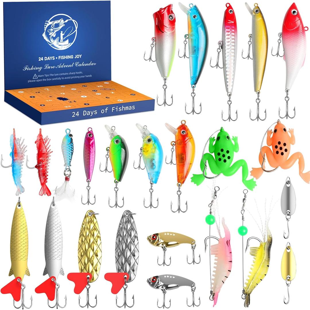 Fishing Advent Calendar 2025 Adult Fishing Advent Calendar Fishing Gifts For Men Teens Boys 24 Days Christmas Countdown Calendar Fishing Tackle Lures Gifts For Men