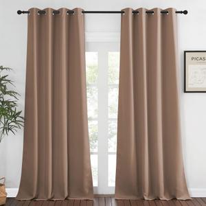 NICETOWN Light Reducing Grommet Curtain - (W52 x L108, Cappuccino, 1 Piece) Tripe Woven Textured Soft Curtain Panel for Living Room Window Treatment Drape