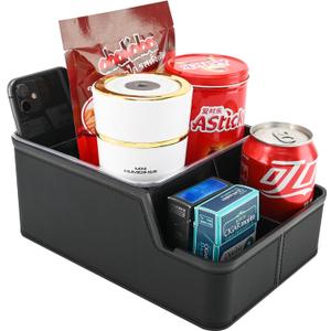 Car Front Seat Organizer with Compartment,Center Console Organizer,Car Armrest Storage Box,Back Seat Cup Holder Tray,Between Seat Small Caddy with Phone Holder for Truck,SUV,Van (Black)