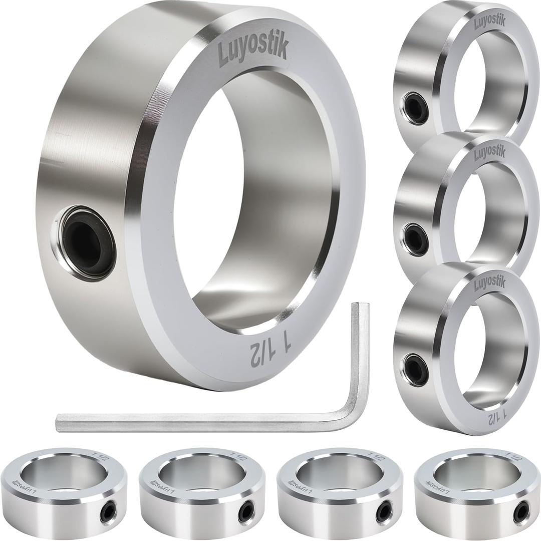 Luyostik 8pcs 1-1/ 2" bore Shaft Collar, 1-1/ 2" bore Solid Steel Style zinc Plated Set Screw Shaft Collars, 2-1/ 4" OD, 3/ 4" Width, for Wheel Barrow Axle, Gearbox Assemblies, Machine Tools, Industry