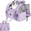 Lollimeow Expandable Cat Carrier Backpack for Large Cats - Airline Approved Pet Carrier Backpack for Small Dogs, Hiking & Travel, Waterproof with Breathable Mesh, 14lbs Capacity (Lavender, Standard)