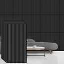Nuanchu 18 Pack 4x2 FT 3D Slat Wall Panels Large PVC Fluted Panel Decorative Cuttable Glue up Drop Ceiling Tiles for Interior Wall Art Living Room Bedroom Bathroom TV Background Studio(Black)