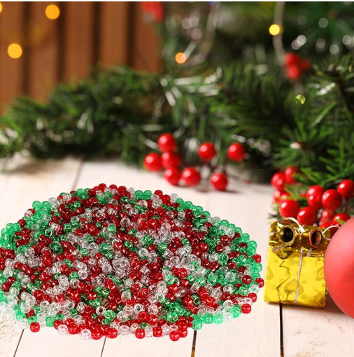 Christmas Beads Pony Beads Bulk, Red White Green Glitter Bead for Hair Braids, Christmas Decoration, Friendship Crafts (Xmas Glitter)