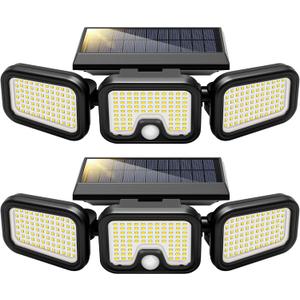 VIVOHOME Solar Flood Lights Outdoor, 256 LED 2500LM Motion Sensor Lights, 3 Adjustable Heads Security Lights, IP65 Waterproof, 270 Wide Lighting Angle Solar Powered Lights for Porch, Yard, 2 Pack