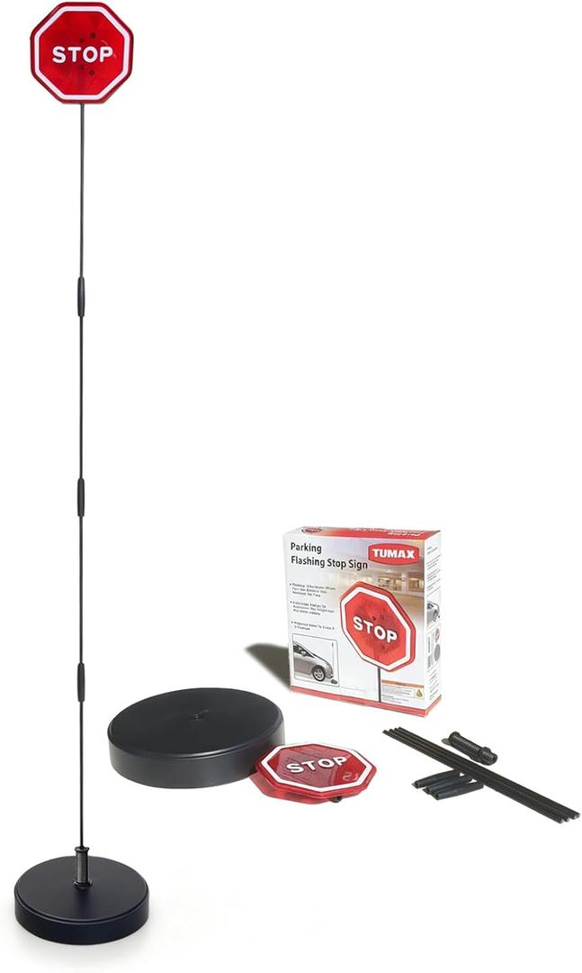 Parking Garage Flashing Stop Sign - Stop Sign, Adjustable Height Parking Assist, LED Garage Car Stop Indicator, 1-Pack