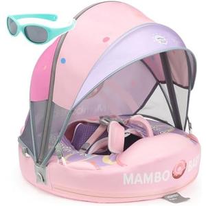 Mambobaby Float with Canopy and Tail New Upgraded Non-Inflatable Baby Pool Float Mambo Float Swim Trainer Solid Infant Swim Float Adjustable Pearl Foam Baby Swim Ring