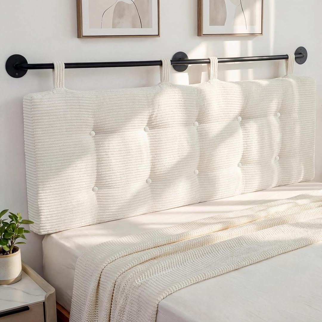 HIGOGOGO Wall Mounted Headboards for Queen Size Bed, Hanging Head Board Wall with Button Tufting, Adjustable Height Headboard for Bedroom,Beige