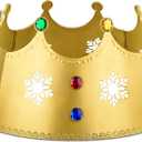 QEQEKAKA Metal Christmas Tree Collar Decorations 23Inch Gold Crown Christmas Tree Ring Collar 4-Panel Hollow Snowflakes & Acrylic Gem Inlays, for Xmas Home Indoor & Outdoor Holiday Party Decor